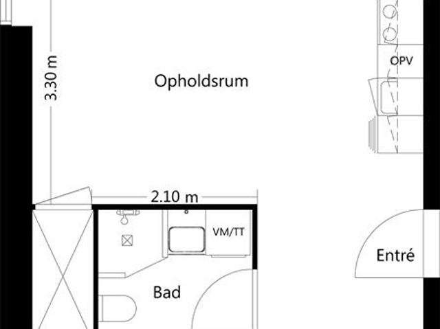 1 værelses lejlighed på 40 m²