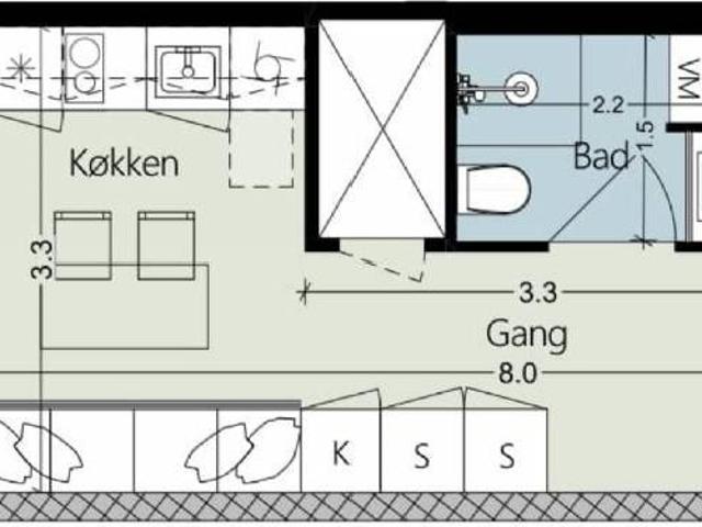 1 værelses lejlighed på 40 m²
