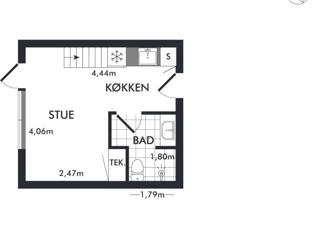 1 værelses lejlighed på 40 m²