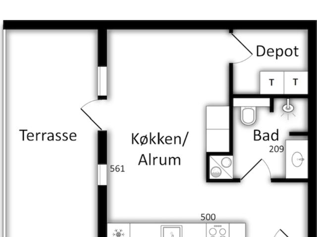 1 værelses lejlighed på 40 m²