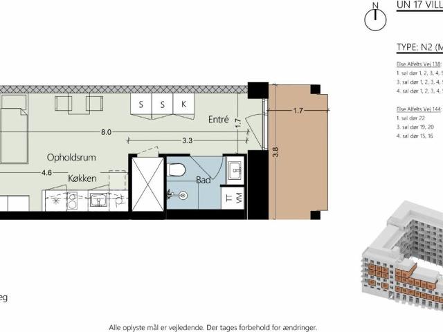 1 værelses lejlighed på 41 m²