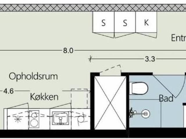 1 værelses lejlighed på 41 m²
