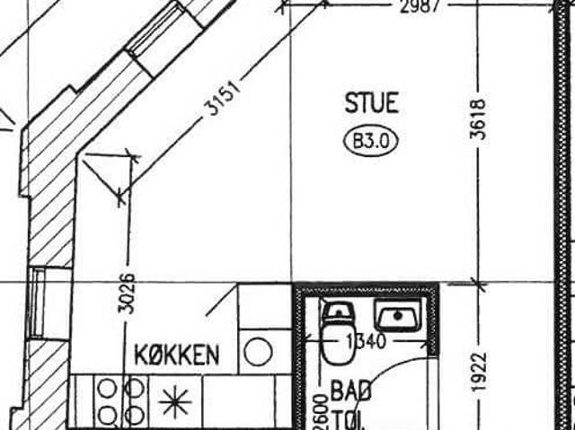 1 værelses lejlighed på 42 m²