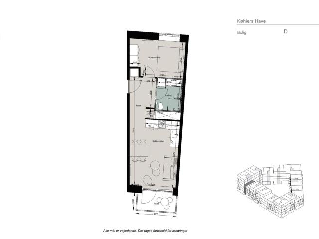 1 værelses lejlighed på 56 m²