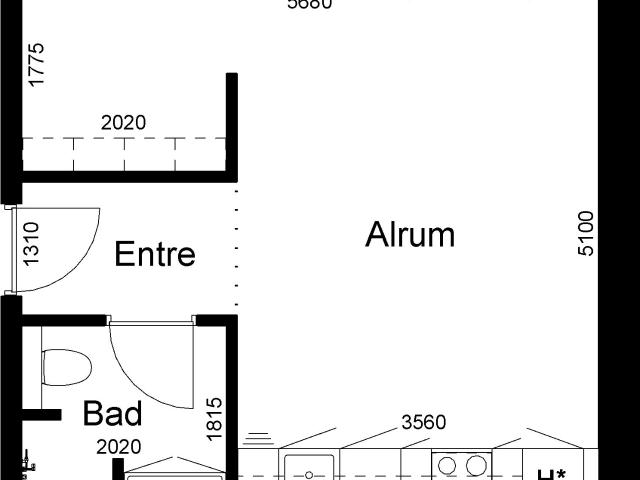1 værelses lejlighed på 50 m²
