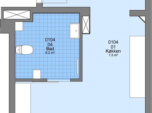 1 værelses lejlighed på 62 m²