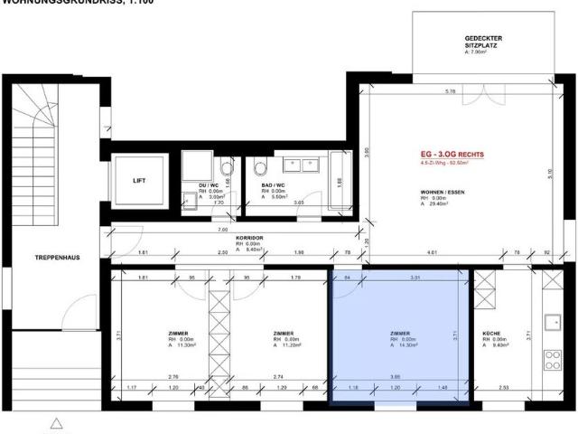 1 Zimmer, 14 m², 3. Stock