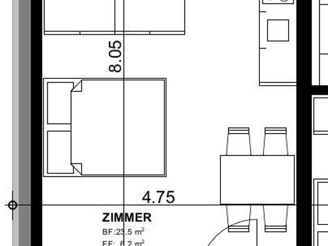 1 Zimmer, 27 m², 1. Stock