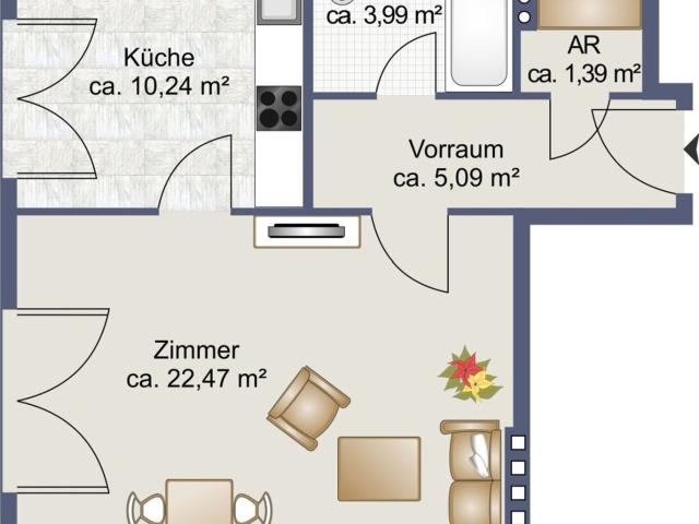 1 Zimmer Wohnung mit getrennter Küche in Krems