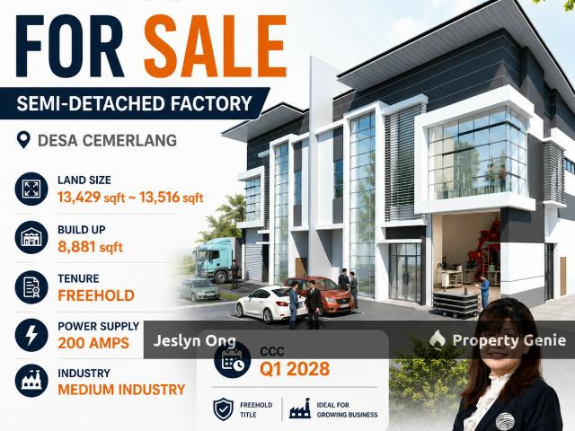 1.5 Storey Semi D Factory at Desa Cemerlang For Sale