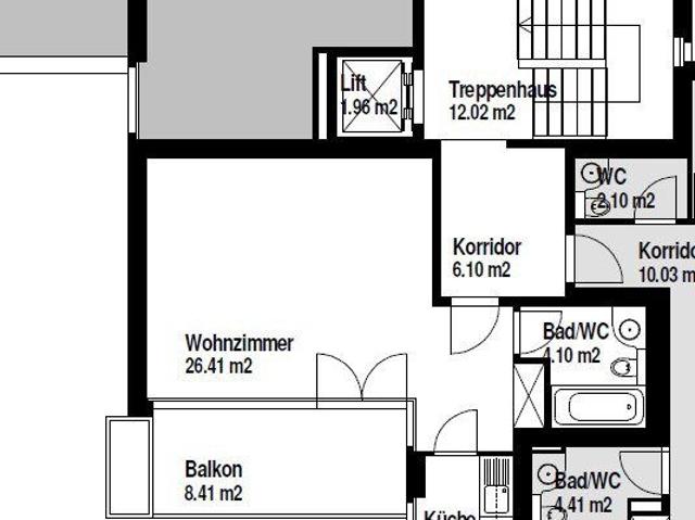 1.5 Zimmer, 34 m², 4. Stock