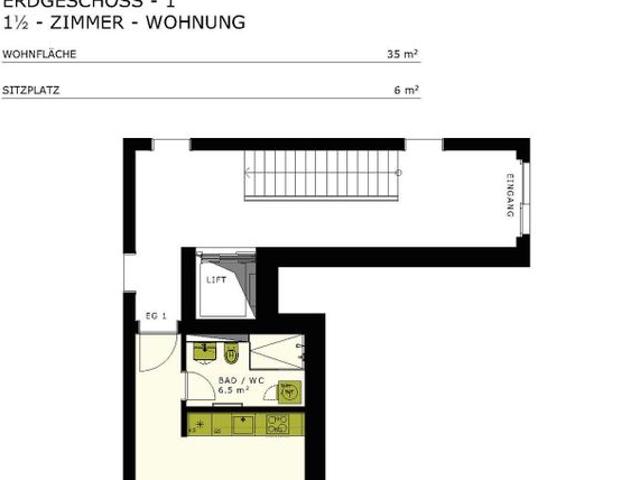 1.5 Zimmer, 35 m², EG