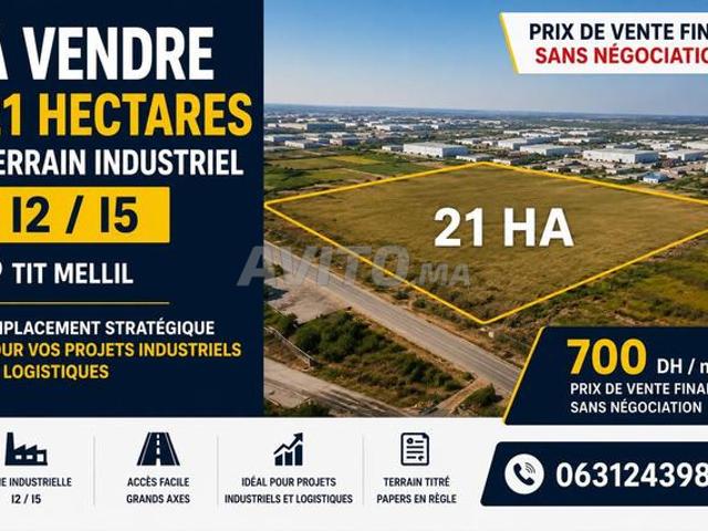21 Ha Industriels I2/I5 à Vendre – Tit Mellil