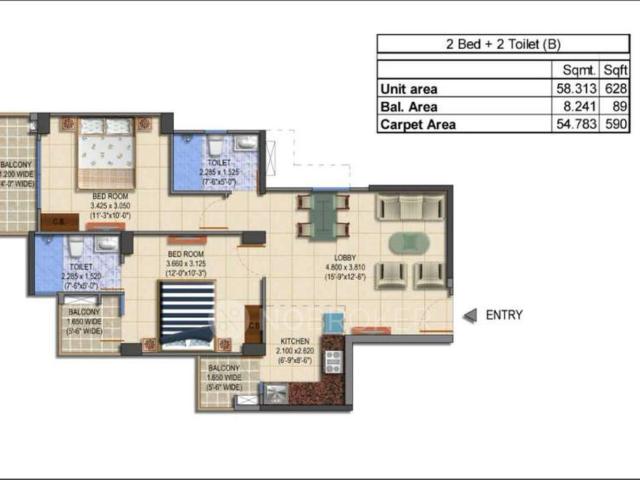 2 BHK Flat In Mrg The Balcony for Rent In Sector 93