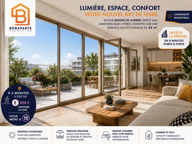 2 PIECES 49m² AVEC TERRASSE 24m² A 300 DU RER E+METRO 15 2 pièces, 49 m²