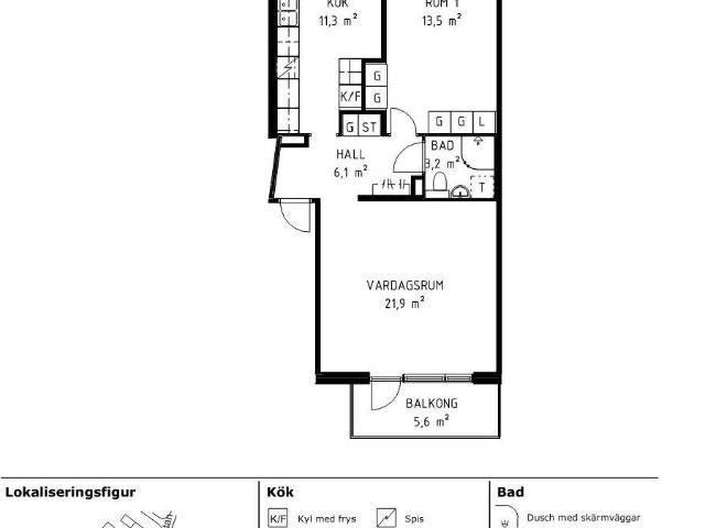 2 rum och kök 59 m² 8 881 kr
