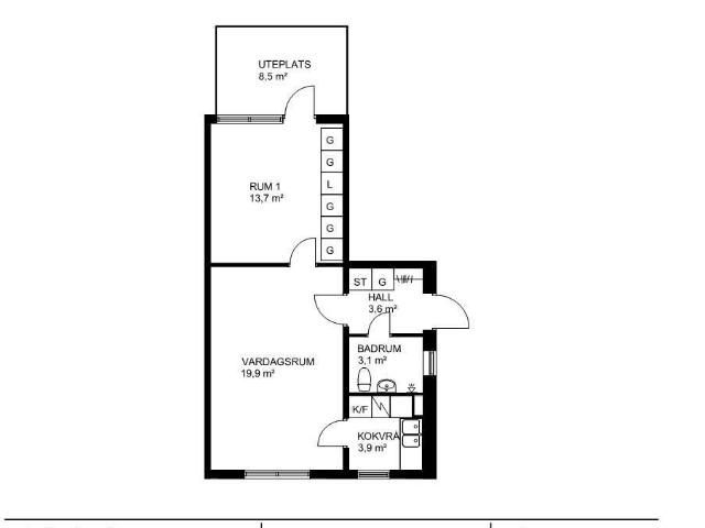 2 rum och kokvrå 45 m² 5 467 kr
