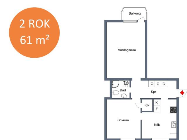 2 rums lägenhet i Tranås 61 m² 6 566 kr