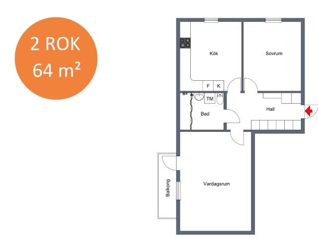 2 rums lägenhet i Tranås 64 m² 5 999 kr