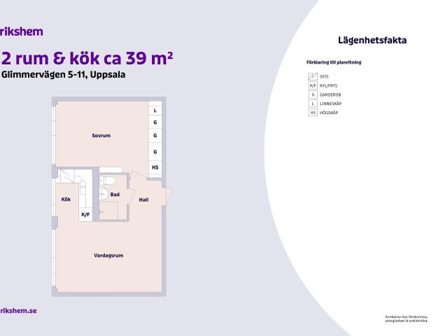 2 rums lägenhet i Uppsala 39 m² 7 813 kr
