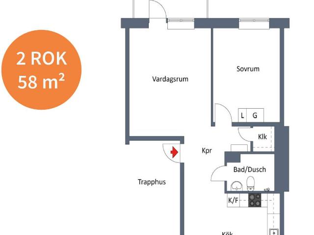 2 rums lägenhet i Västerås 58 m² 9 530 kr