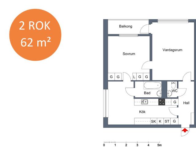 2 rums lägenhet i Växjö 62 m² 8 755 kr