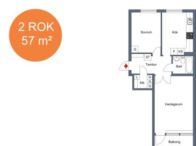 2 rums lägenhet i Eskilstuna 57 m² 7 871 kr
