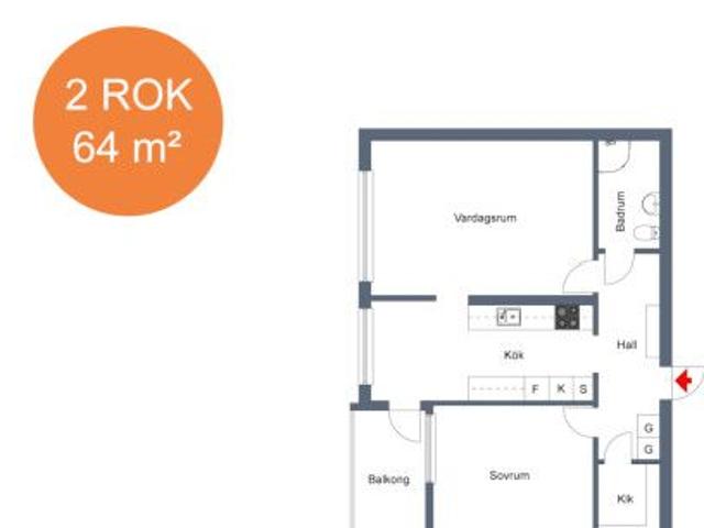 2 rums lägenhet i Eskilstuna 64 m² 7 981 kr
