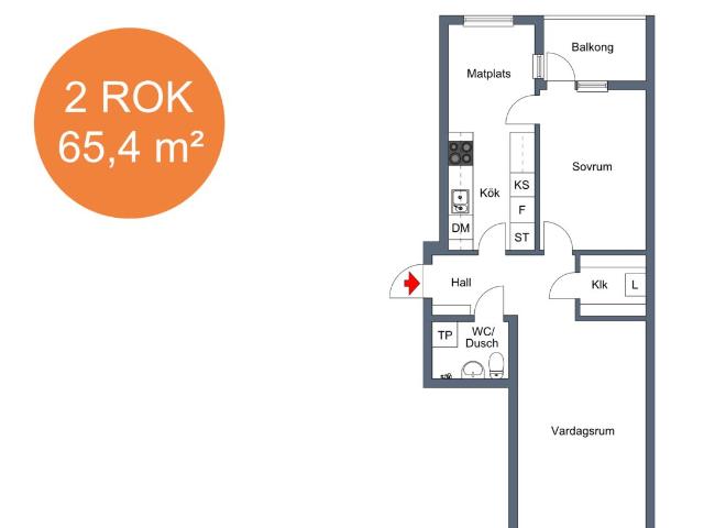 2 rums lägenhet i Eskilstuna 65 m² 6 570 kr