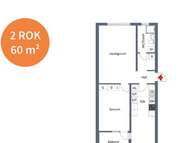 2 rums lägenhet i Eskilstuna 60 m² 6 311 kr