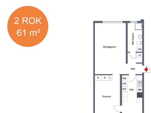 2 rums lägenhet i Eskilstuna 61 m² 5 896 kr