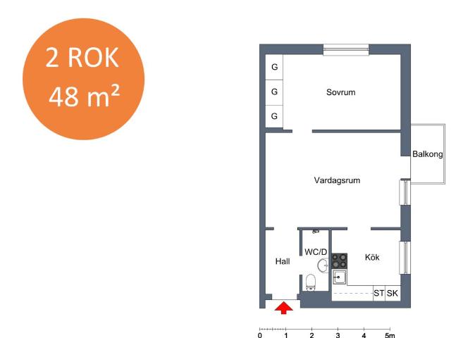 2 rums lägenhet i Kristianstad 49 m² 8 069 kr