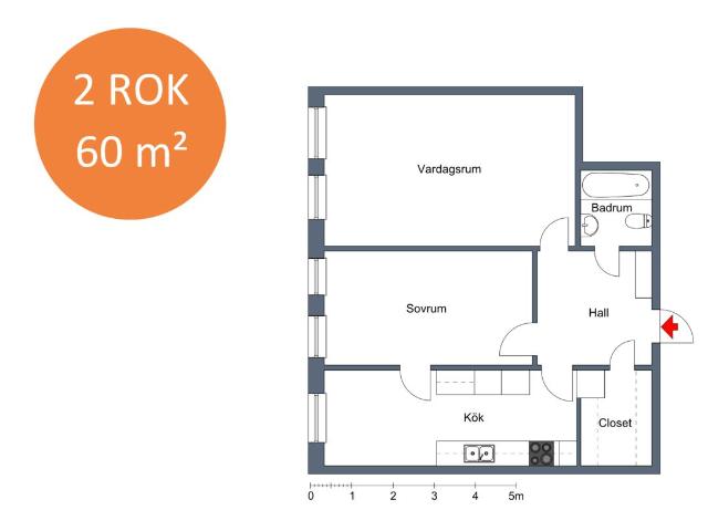 2 rums lägenhet i Landskrona 60 m² 8 711 kr