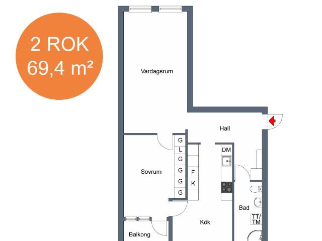 2 rums lägenhet i Linköping 69 m² 10 385 kr