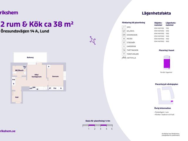 2 rums lägenhet i Lund 39 m² 8 555 kr