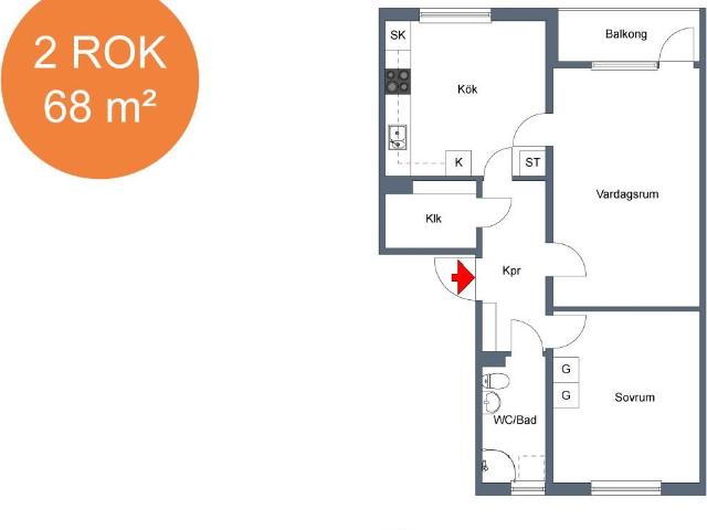 2 rums lägenhet i Markaryd 68 m² 6 773 kr