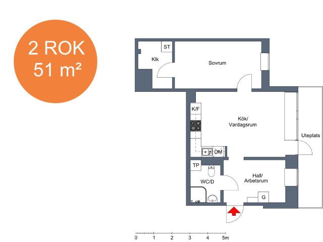 2 rums lägenhet i Norrköping 52 m² 8 630 kr