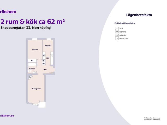 2 rums lägenhet i Norrköping 62 m² 8 199 kr