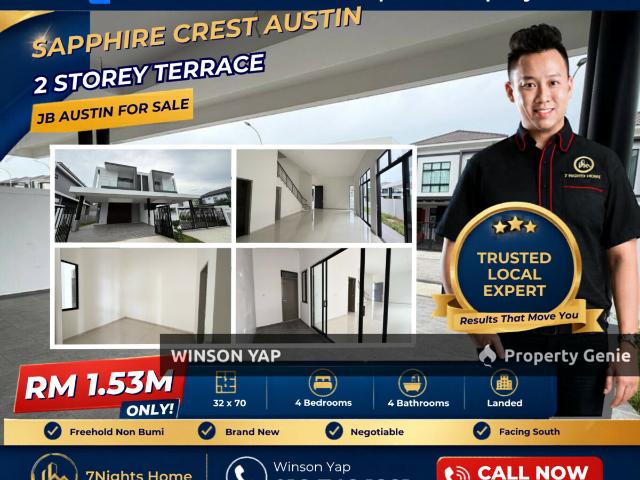 2 Storey Cluster House Sapphire Crest Austin JB Brand New South Direction