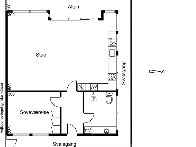 2 værelses lejlighed på 105 m²