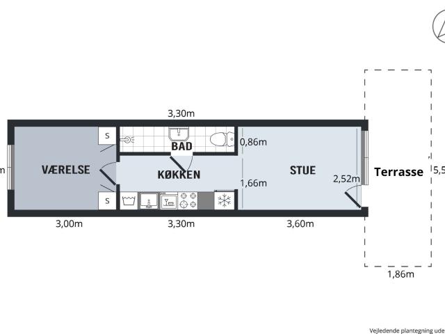 2 værelses lejlighed på 39 m²