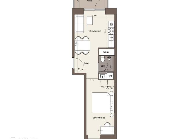 2 værelses lejlighed på 48 m²