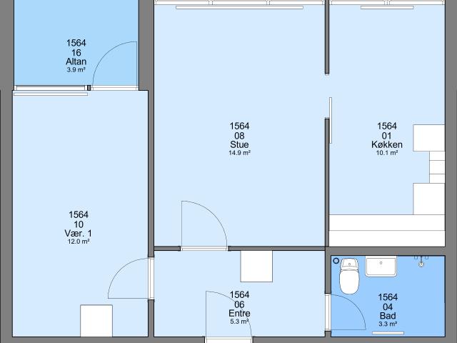 2 værelses lejlighed på 55 m²