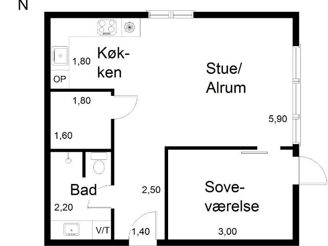 2 værelses lejlighed på 57 m²