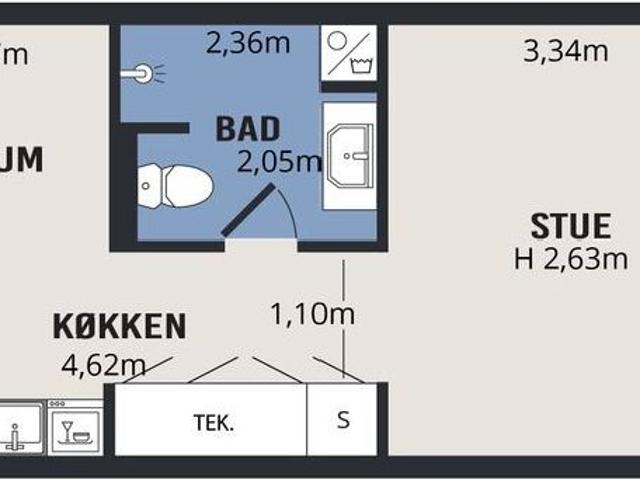 2 værelses lejlighed på 57 m²