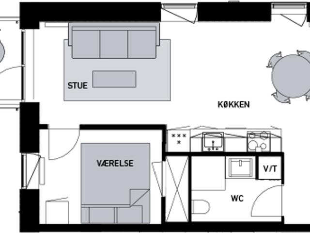 2 værelses lejlighed på 58 m²