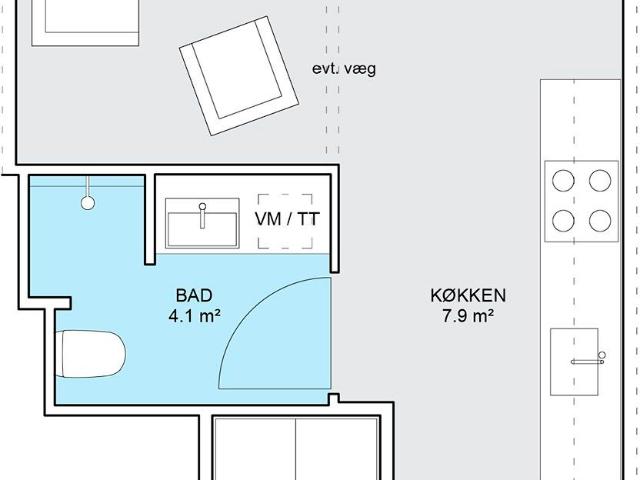 2 værelses lejlighed på 58 m²