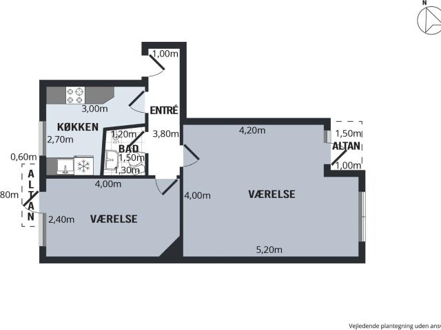 2 værelses lejlighed på 59 m²