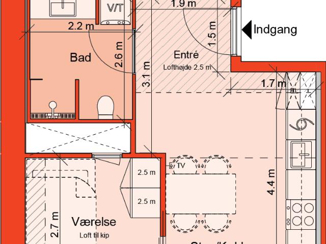 2 værelses lejlighed på 53 m²
