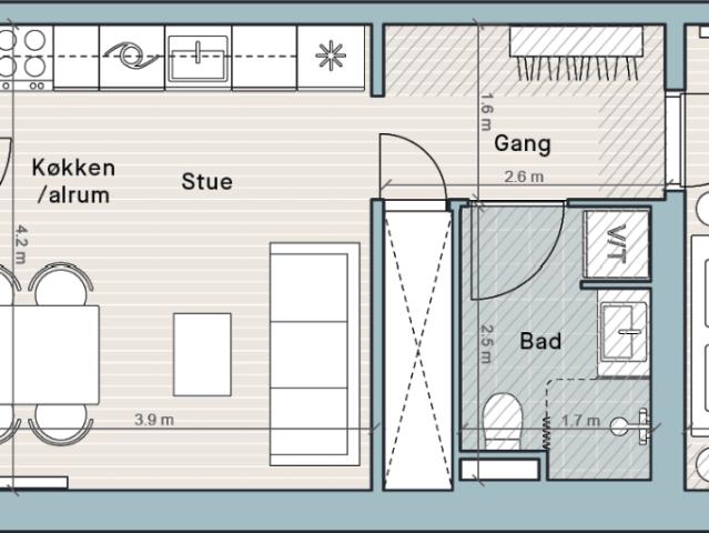 2 værelses lejlighed på 68 m²
